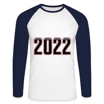 2022 année - T-shirt baseball manches longues Homme - blanc/marine - Devant - Nik (191cm)