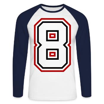 8 Numéro de numéro - T-shirt baseball manches longues Homme - blanc/marine - Devant - Nik (191cm)