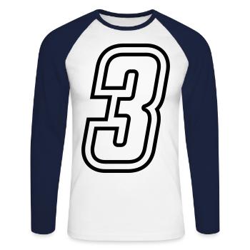3 Numéro de numéro - T-shirt baseball manches longues Homme - blanc/marine - Devant - Nik (191cm)