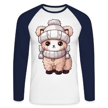 Alpaka Winter Tier Niedlich Comic - Unisex Baseballshirt langarm - Weiß/Navy - Vorne - Nik (191cm)