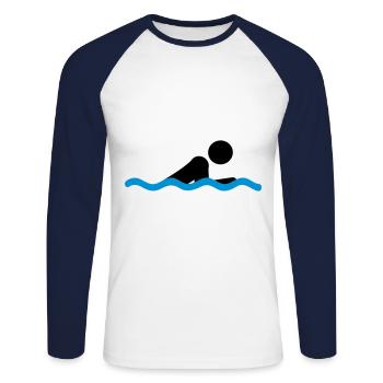 Brustschwimmen - Unisex Baseballshirt langarm - Weiß/Navy - Vorne - Nik (191cm)