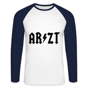 Arzt - Unisex Baseballshirt langarm - Weiß/Navy - Vorne - Nik (191cm)