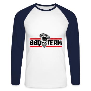 grill bbq team totenkopf - Unisex Baseballshirt langarm - Weiß/Navy - Vorne - Nik (191cm)
