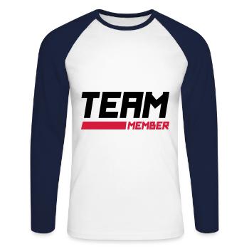 team member - Unisex Long Sleeve Baseball T-Shirt - white/navy - Front - Nik (191cm)