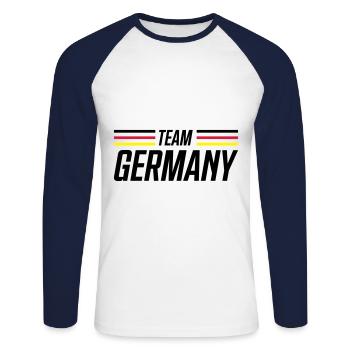 germany flag germany team - Unisex Long Sleeve Baseball T-Shirt - white/navy - Front - Nik (191cm)