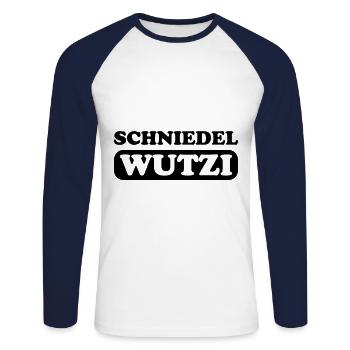 schniedelwutzi penis pimmel lustig - Unisex Baseballshirt langarm - Weiß/Navy - Vorne - Nik (191cm)