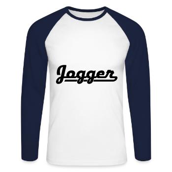 Jogger - Unisex Baseballshirt langarm - Weiß/Navy - Vorne - Nik (191cm)
