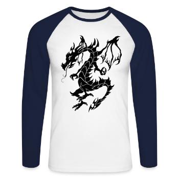 Drache in Schwarz - Unisex Baseballshirt langarm - Weiß/Navy - Vorne - Nik (191cm)