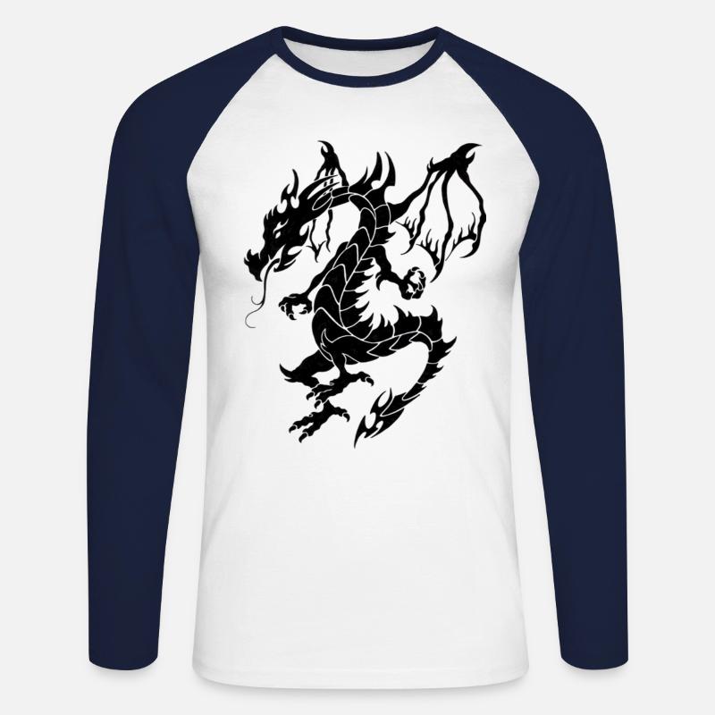 Drache in Schwarz - Unisex Baseballshirt langarm - Weiß/Navy
