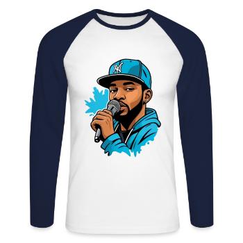 MC avec micro - T-shirt baseball manches longues Homme - blanc/marine - Devant - Nik (191cm)