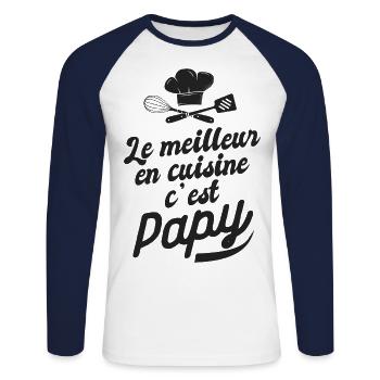 meilleur en cuisine c est papy cadeau papy fête - T-shirt baseball manches longues Homme - blanc/marine - Devant - Nik (191cm)