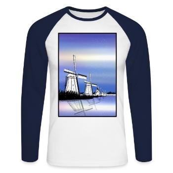 Kinderdijk Windmills - Unisex Baseballshirt langarm - Weiß/Navy - Vorne - Nik (191cm)