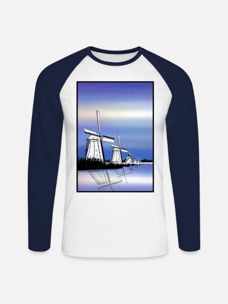Kinderdijk Windmills - Unisex Long Sleeve Baseball T-Shirt - white/navy