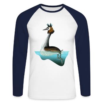 Grèbe huppé - T-shirt baseball manches longues Homme - blanc/marine - Devant - Nik (191cm)