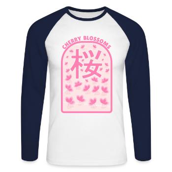 Cherry blossoms Sakura - Unisex Long Sleeve Baseball T-Shirt - white/navy - Front - Nik (191cm)