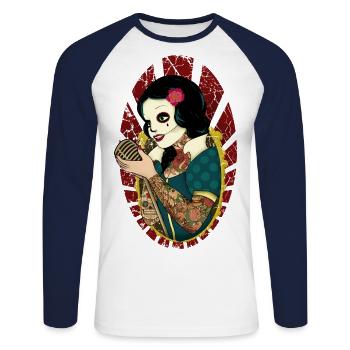 Rocher jusqu'à la mort - T-shirt baseball manches longues Homme - blanc/marine - Devant - Nik (191cm)