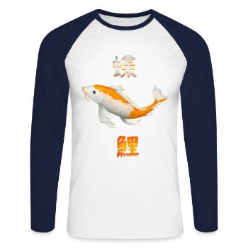 Koi Poisson Carpes Japon Caractères cadeau - T-shirt baseball manches longues Homme - blanc/marine - Devant - Nik (191cm)