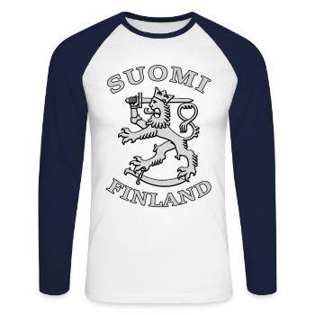Suomi Finlande Lion - T-shirt baseball manches longues Homme - blanc/marine - Devant - Nik (191cm)