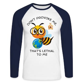 Ne me provoquez pas c’est mortel pour moi - T-shirt baseball manches longues Homme - blanc/marine - Devant - Nik (191cm)