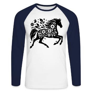 Fleurs De Silhouette De Cheval - T-shirt baseball manches longues Homme - blanc/marine - Devant - Nik (191cm)