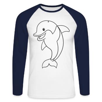 Delphin, Säugetier, Geschenk, Geschenkidee - Unisex Baseballshirt langarm - Weiß/Navy - Vorne - Nik (191cm)