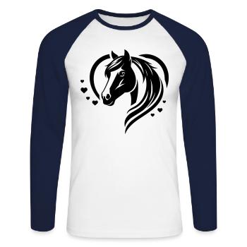 Horse Head Heart - Unisex Long Sleeve Baseball T-Shirt - white/navy - Front - Nik (191cm)