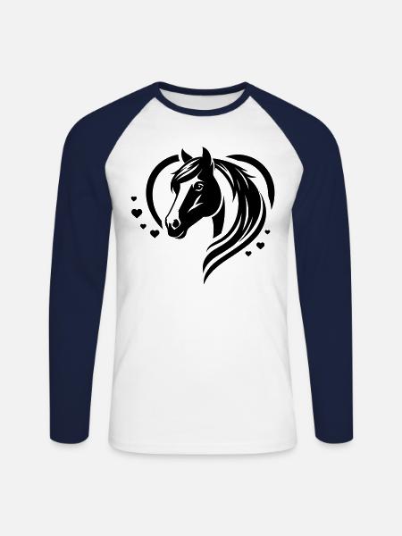 Horse Head Heart - Unisex Long Sleeve Baseball T-Shirt - white/navy