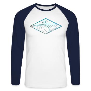 Stay Curious Wave - T-shirt baseball manches longues Homme - blanc/marine - Devant - Nik (191cm)
