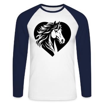 Pferde Kopf Herz - Unisex Baseballshirt langarm - Weiß/Navy - Vorne - Nik (191cm)
