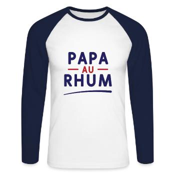 Papa au rhum - T-shirt baseball manches longues Homme - blanc/marine - Devant - Nik (191cm)