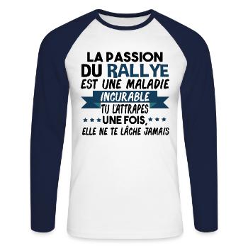 Rallye Motosport Automobile Sport Cadeau Humour - T-shirt baseball manches longues Homme - blanc/marine - Devant - Nik (191cm)