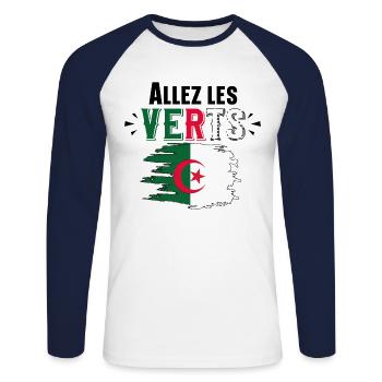 Verts Algérie Algérien Football Cadeau Humour - T-shirt baseball manches longues Homme - blanc/marine - Devant - Nik (191cm)