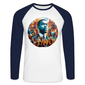 Widerstandsfähigkeit im Afro-Stil - Unisex Baseballshirt langarm - Weiß/Navy - Vorne - Nik (191cm)