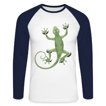3D Gecko - Unisex Baseballshirt langarm - Weiß/Navy - Vorne - Nik (191cm)