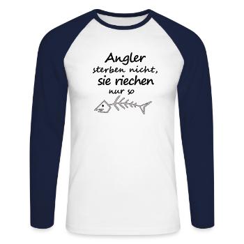 Angler sterben nicht sie riechen nur so Geschenk - Unisex Baseballshirt langarm - Weiß/Navy - Vorne - Nik (191cm)