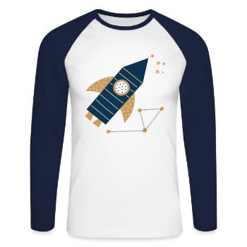 Fusée avec des étoiles Espace Enfants - T-shirt baseball manches longues Homme - blanc/marine - Devant - Nik (191cm)
