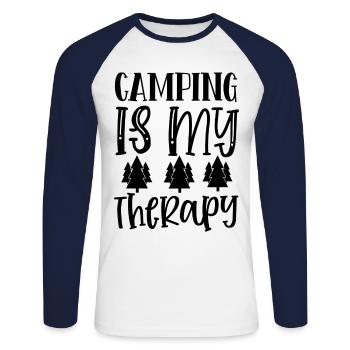 Camping is my therapy - Unisex Long Sleeve Baseball T-Shirt - white/navy - Front - Nik (191cm)