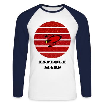Die Mars Entdecker - Unisex Baseballshirt langarm - Weiß/Navy - Vorne - Nik (191cm)