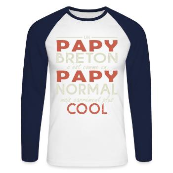PAPY BRETON cadeau fête papi breton - T-shirt baseball manches longues Homme - blanc/marine - Devant - Nik (191cm)