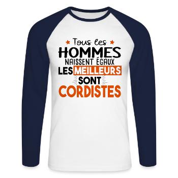 Cordiste Métier Corde Humour Cadeau Escalade Noël - T-shirt baseball manches longues Homme - blanc/marine - Devant - Nik (191cm)