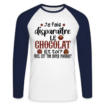 Chocolat Choco Cadeau Humour Noël Gourmand - T-shirt baseball manches longues Homme - blanc/marine - Devant - Nik (191cm)