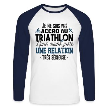 Triathlon Triathlète Natation Vélo Course Humour - T-shirt baseball manches longues Homme - blanc/marine - Devant - Nik (191cm)