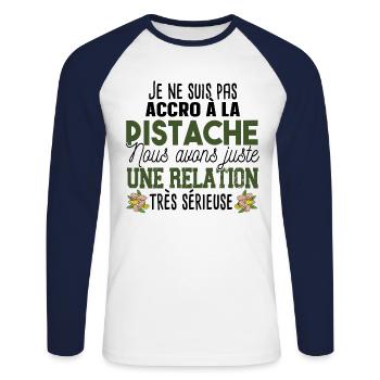 Pistache Apéro Glace Gourmand Humour Cadeau - T-shirt baseball manches longues Homme - blanc/marine - Devant - Nik (191cm)