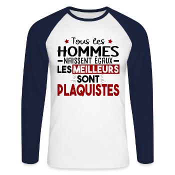 Plaquiste Métier Cadeau Humour - T-shirt baseball manches longues Homme - blanc/marine - Devant - Nik (191cm)