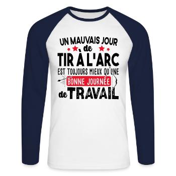 Tir à l'arc Travail Sport Flèche Cadeau Humour - T-shirt baseball manches longues Homme - blanc/marine - Devant - Nik (191cm)