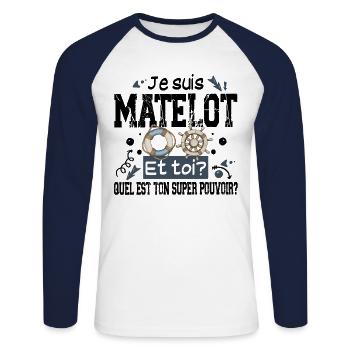 Matelot Super Pouvoir Militaire Marine Nationale - T-shirt baseball manches longues Homme - blanc/marine - Devant - Nik (191cm)