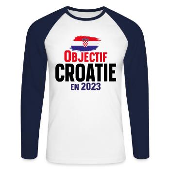 Croatie 2023 Croate Europe Cadeau Pays Humour - T-shirt baseball manches longues Homme - blanc/marine - Devant - Nik (191cm)