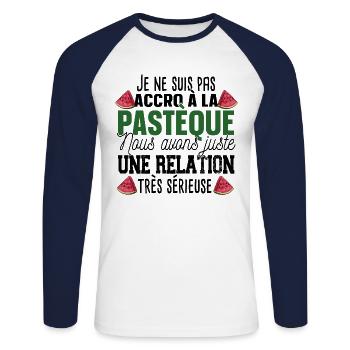 Pastèque Fruit Relation Cadeau Humour Rouge Vert - T-shirt baseball manches longues Homme - blanc/marine - Devant - Nik (191cm)