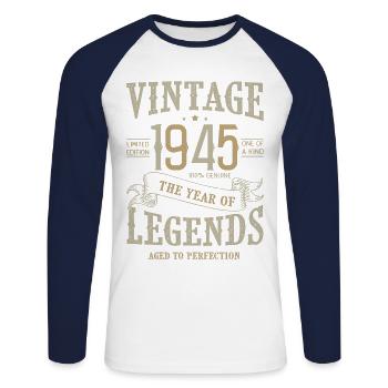 1945 Vintage 1945 Anniversary - Unisex Long Sleeve Baseball T-Shirt - white/navy - Front - Nik (191cm)