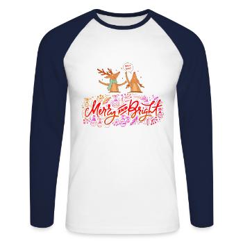 Christmas - Merry and Bright - Unisex Baseballshirt langarm - Weiß/Navy - Vorne - Nik (191cm)